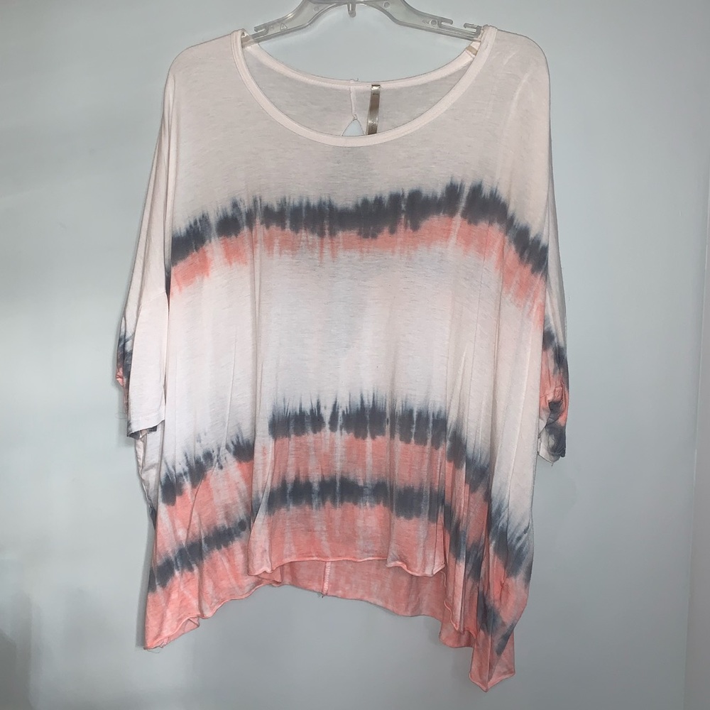 Mono B White Pink Gray Tie Dye Blouse
